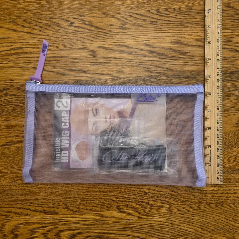 Celie Hair Wig Accessory Kit HD Wig Caps Melt Band Comb Purple Mesh Pouch NEW